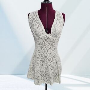 Escante Elegant Vintage Lace White Halter Babydoll Lace Lingerie Dress